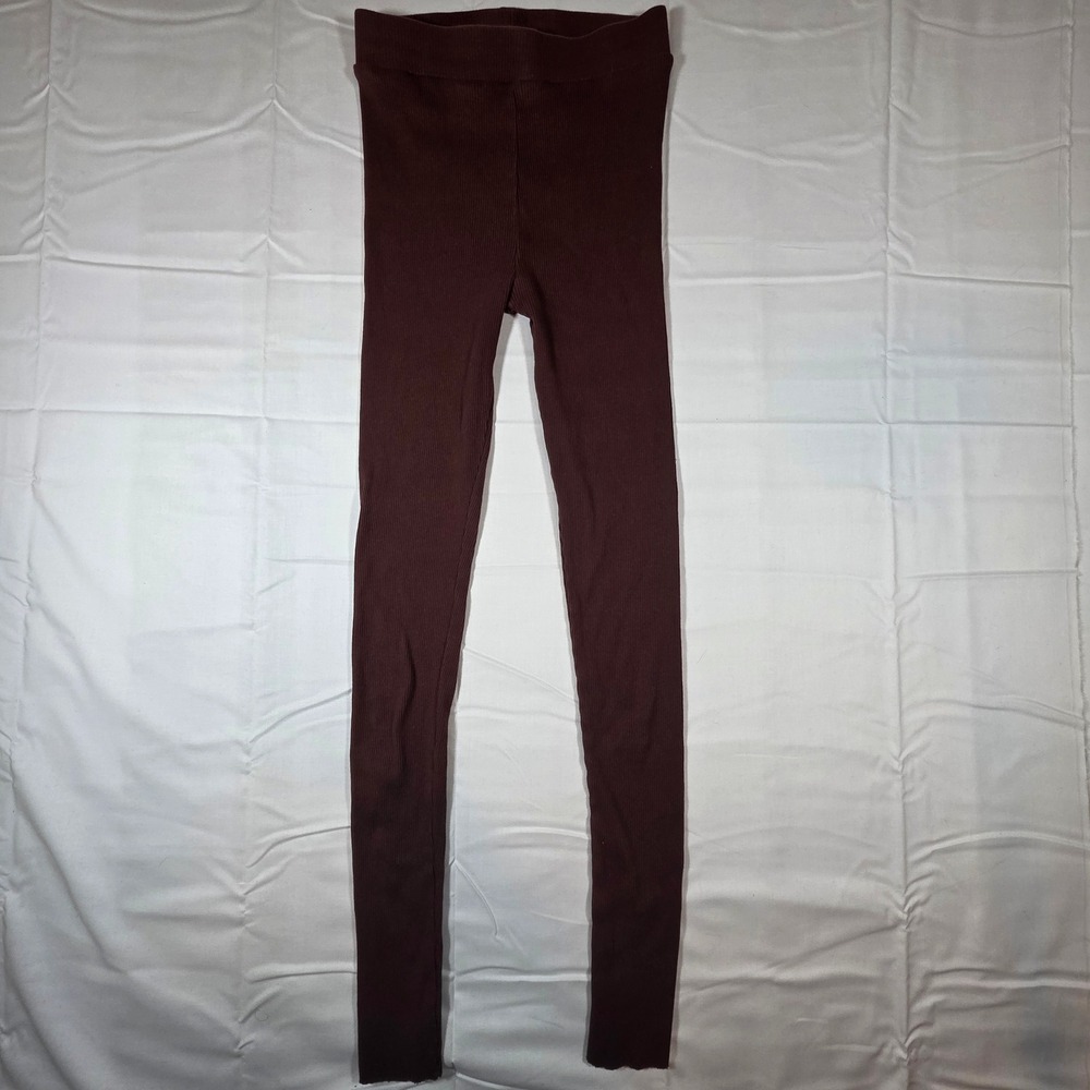 Zara Ribbed Knit Leggings Chocolate Brown Elastic Waist Size Medium